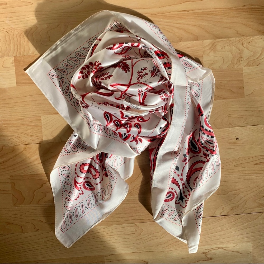 Cream and Red Floral Square Silk Scarf